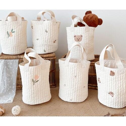 Korea Baby Cart Storage Bags Travel Cotton Organizer Newbron Diaper Feeding Bottle Pocket Portable Crib Bed Hanging Bucket Bag