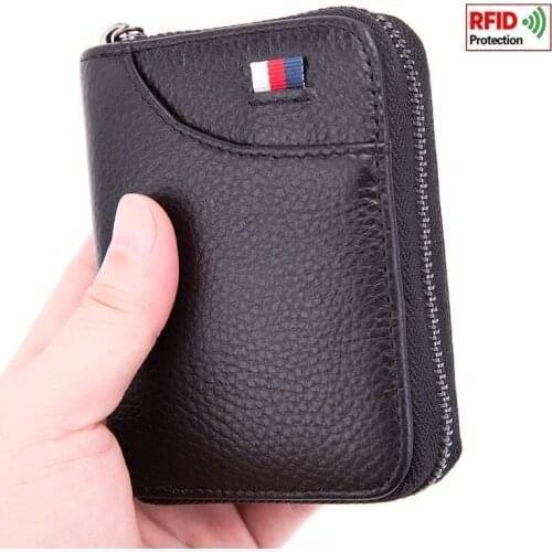 2019 New Mini Litchi Pattern Wallet PU Leather Credit Card Holder RFID Blocking Zipper Pocket Fashion Coin Purse Card Bag