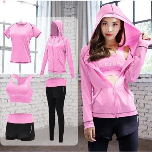 Yoga suits, sports suits, five-piece suits, quick-drying morning running outdoor fitness suits, womens sports suits