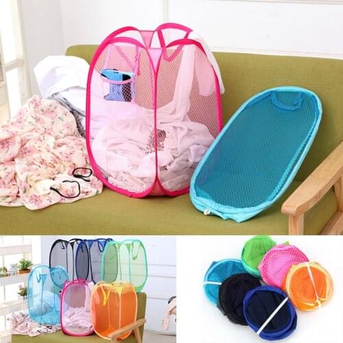 Creative Foldable Pop Up Washing Laundry Basket Bag Hamper Nylon Mesh Kids Toys Organizer Clothes Storage Basket