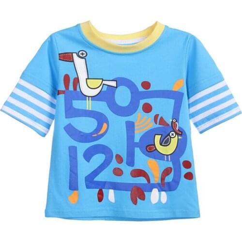 Little Maven New Boys Summer Fashion Lovely Abstract Numbers Bird Short O-neck Brand Cotton Quality Knitted Children Tshirt