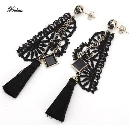 Fashion Vintage lace earring women jewelry bright brick Earrings Flower Ancient Long Tassel Earrings Dangle Brinco preto