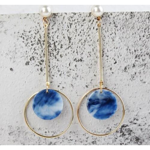 Fashion Acrylic Pearl Drop Earrings Simple CircleTrend Pattern Long Women Earrings Alloy Jewelry