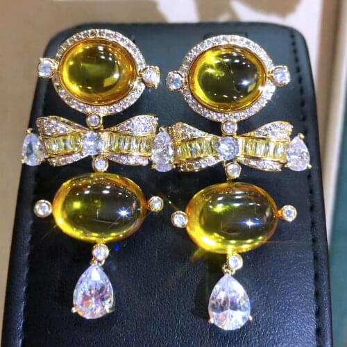 Trendy New Hot Smooth Yellow amber Bow Pendant Earrings For Women Wedding Party Bridal Earrings New Fashion Jewelry High Quality