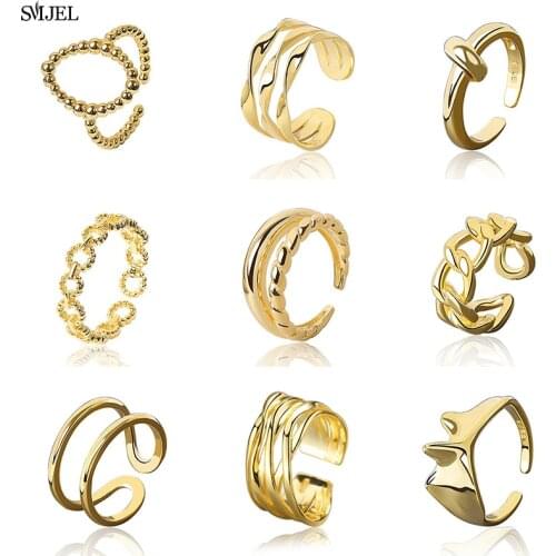 Fashion Jewelry Gold Color Rings Ring For Women Wide Rings Punk Geometric Open Finger Rings Female Spike Round Charms Rings
