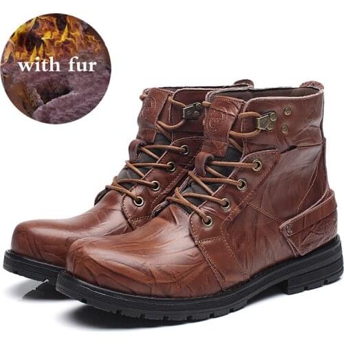 Fshion Mens Boots Martens Leather Boots Winter Shoes Men Motocycle Boots Leather Booties Size 44 Genuine Leather Winter Shoes