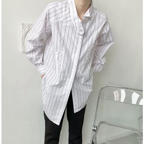 Shirt Spring New Mens Stripe Asymmetric Lazy Style Tidal Current Streetwear Men And Women With Money Coat Fashion Best