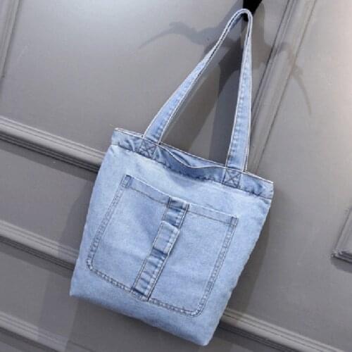 2020 New Large Capacity Women Shoulder Bags Wild Casual Handbag Street Canvas Denim Shoulder Bag Solid Color Zipper Shopping Bag