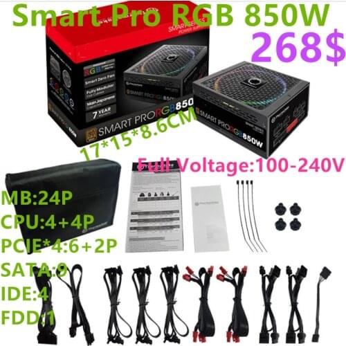 New PSU For Thermaltake(Tt) Brand Full Module 80plus Bronze ATX Desktop Game Power Supply 850W Power Supply Smart Pro RGB 850W