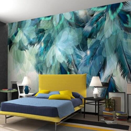 Drop Shipping Custom Any Size 3D Nordic Minimalism Blue Feather Mural Modern Abstract Art Wallpaper Wall Fresco Wall Paper