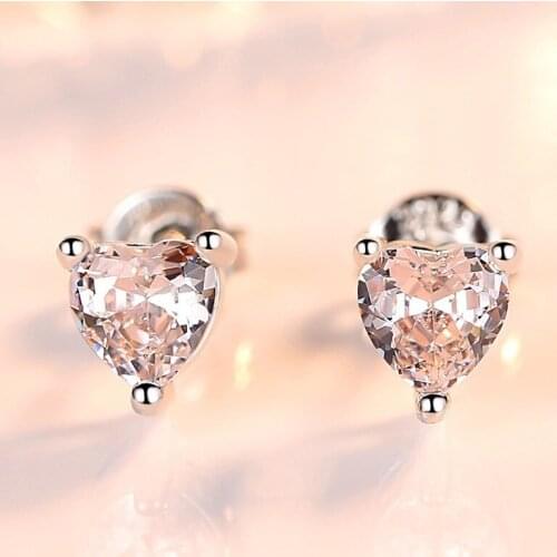 Fashion Silver Color Zircon Heart Stud Earrings White Pink Red Crystal Earrings for Women Jewelry Fashion Accessories