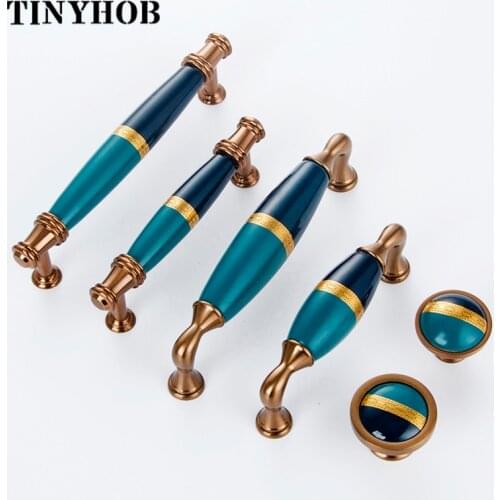 Blue Ceramic Pull Modern Furniture Handles Drawer Knobs and Handles European Kitchen Cabinet Handle for Furniture Decor Hardware
