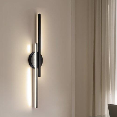 Modern LED Wall Lamp Bedroom Bedside Reading Sconce Living Room Background Corridor Nordic Black and White Bar Strip Decor Light