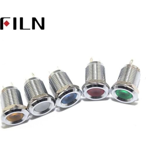 FILN pilot signal lamp 12mm 12v 24v 110v red blue green white led light