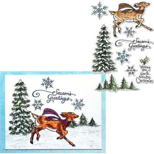 A Warm Woodsy Chirstmas Clear Stamp Deer&Seasons Greetings Clear Transparent Silicone Stamps 2020 For DIY Card Making