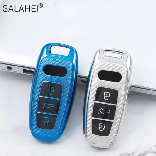 TPU Carbon Fiber Car Smart Key Cover Case For Audi Q8 C8 A6 A7 A8 2018 2019 Full Cover Accessories