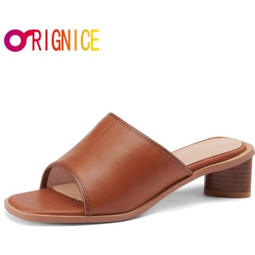 Orignice Fashion Brand Designer Women Slipper Square Toe Outdoor Summer Sandals Lady Elegant Block High Heel Dress Slides Shoes