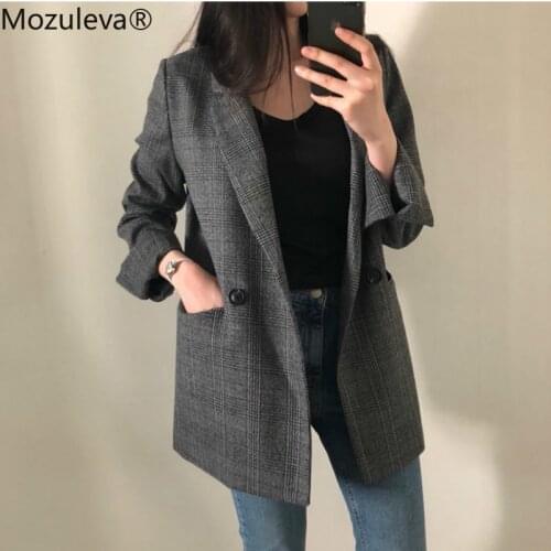 Mozuleva 2020 Vintage Bouble Breasted Plaid Women Blazer Thicken Spring Autumn Jackets Female Suits Coat Work high quality