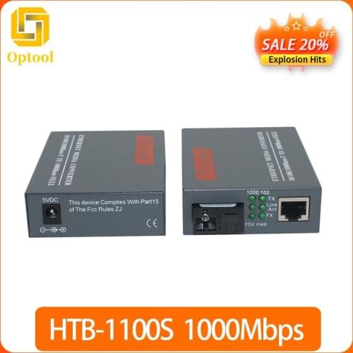 1 Pair 1000Mbps HTB-GS-03 A/B Gigabit Fiber Optical Media Converter Single Mode Single Fiber SC Port 20KM 3.28 Promotion