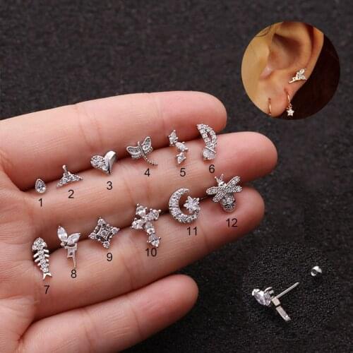 1Pc Stainless Steel Ear Piercing Jewelry Stud Earring for Women Cz Cartilage Tragus Helix Conch Rook Lobe Screw Back Earring