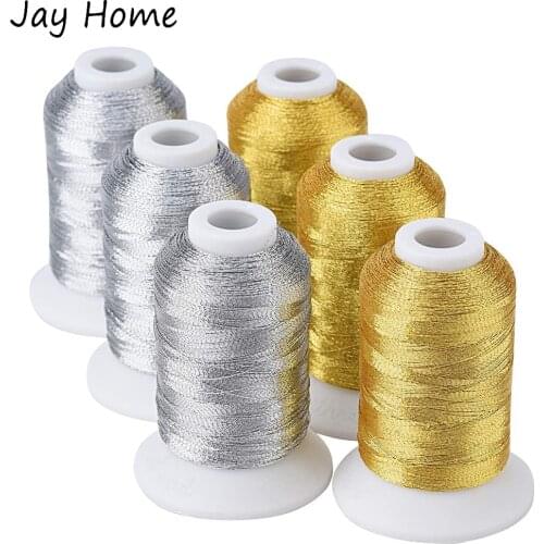 1PC Gold/Silver Metallic Embroidery Machine Thread Kit 500M Each Spool Sewing Thread for DIY Embroidery and Decorative Sewing