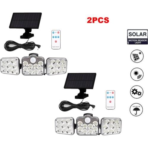 2pcs 138 led remote seperable Solar Light Outdoor Motion Sensor Wall lamp 3 Head Illumination Waterproof Flood Lights Garden Gar