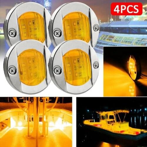 4Pcs DC 12V Round Marine Boat LED Courtesy Lights Cabin Deck Stern 6 LED Side Marker Light Navigation Light Amber