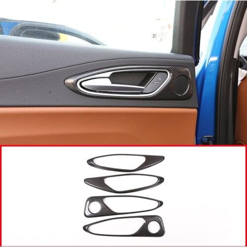 4Pcs Real Carbon Fiber For Alfa Romeo Giulia 2017 2018 2019 Car Chrome Interior Door Handle Frame Cover Trim Accessories