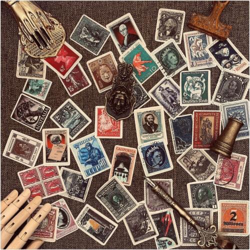 42Pcs Old Stamps Stickers Junk Journal Diary Planner Stickers Scrapbooking Decorative Creative Sticker DIY Craft Photo Albums
