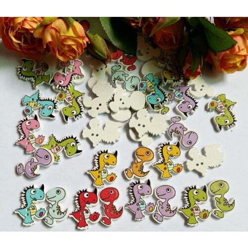 50pcs/pack Mix styles 2 Holes dinosaur Animals Pattern Cartoons Wood Sewing Buttons Scrapbooking