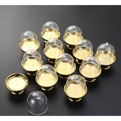 6pcs Mini Cake Stand Shape Candy Box Transparent Tray Modeling Sugar Holder Wedding Favor Boxes Party Supplies (Golden Base)