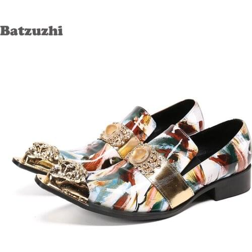Batzuzhi Western Handmade Mens Leather Shoes Metal Tip Color Formal Leather Dress Shoes for Mens Business, Party and Wedding