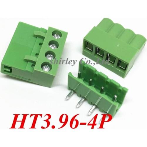 Free shiiping 50set Terminal Blocks connector kits 3.96mm 4pins including plug vertical HT3.96-4P The plug+Curved needle seat