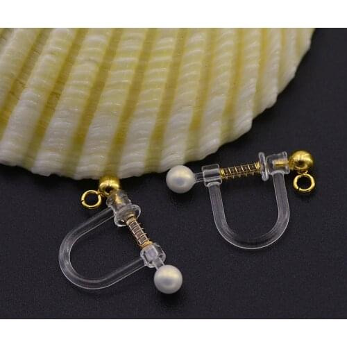 20pcs No Pierced Plastic Transparent Spring Clip 3mm Artificial Pearls Painless Ear Strap with Loop DIY Earring Finding