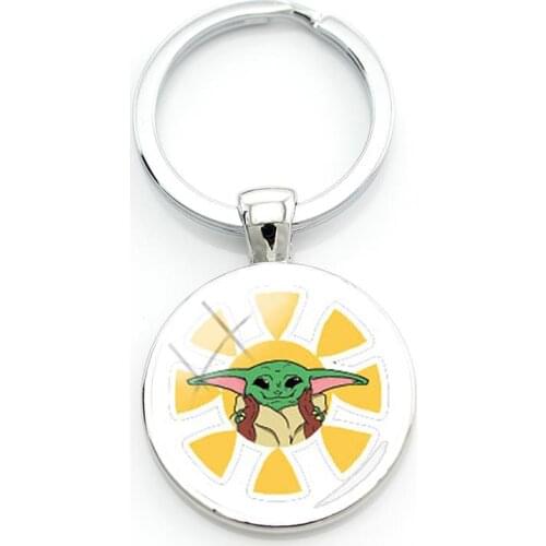 Disney Creative Design Keychain Yoda Picture Glass Cabochon Star Wars Shape Car Keychain Ornaments Gifts Accessories