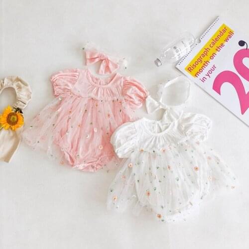 Newborn Baby Girls Clothes Summer Princess Baptism Birthday Tutu Bodysuit+Headband Infantil Girls Clothing Summer Girl Clothing