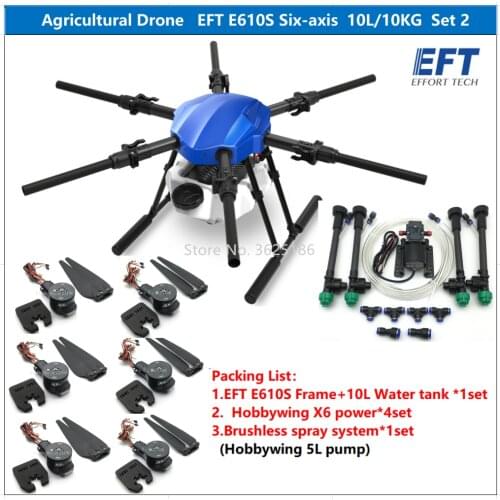 EFT E610S 10L 10KG agricultural Brushless Spray system drone six-axis waterproof folding frame with Hobby wing X6 power UAV