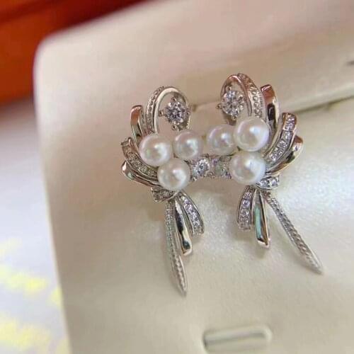 Bow Knot 925 Sterling Silver Earrings Findings Mountings Settings Jewelry Parts Fittings for Coral Jade Agate Beads Crystal