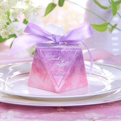 HOT 8.5*8.5*10cm diamond shape Starry Sky Pattern thank you Wedding Candy Boxes And Packaging, Candy Box Wedding Gift 50pcs/lot