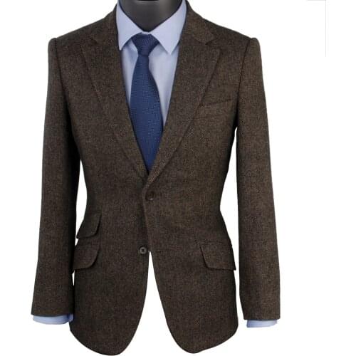 Custom Made Deep Brown Mens Tweed Jacket Men Tailor Made Causal Man Blazer,Slim Tweed Men Suit Jacket Ticket Pocket Veste Homme