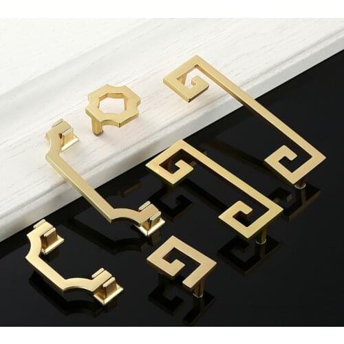 Quality Solid Zinc Alloy Chinese Style Brushed Gold Handle Cabinet Drawer Knob Door Pull Chinese Style Half Moon