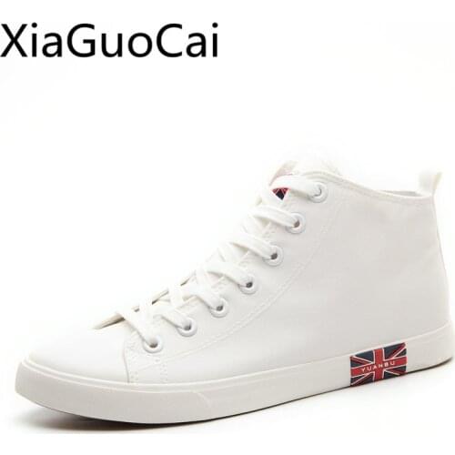 England Style Fashion Men Canvas Shoes High Top White Round Toe Male Casual Shoes Spring and Autumn Boys Flat Sneakers