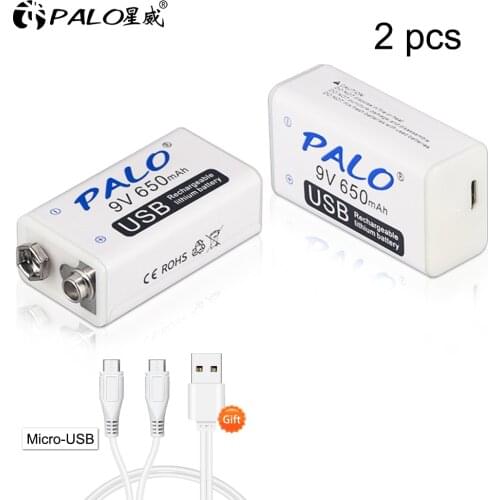 9V Li-ion Rechargeable Battery 6F22 650mAh Battery 9v Lithium Battery for Toy Remote Control KTV Multimeter Microphone with Usb