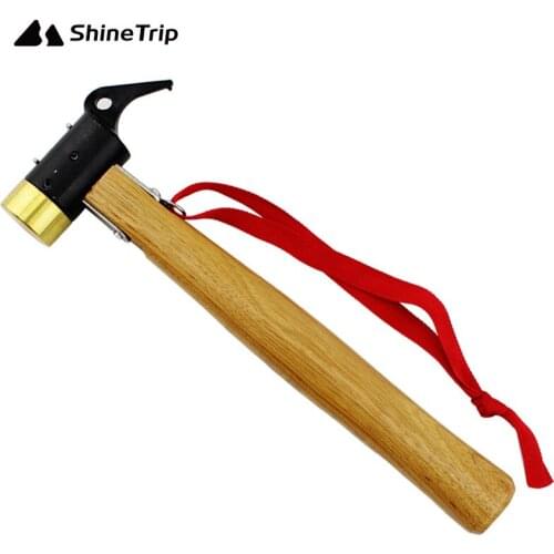 ShineTrip Outdoor Camping Copper Hammer Tent Tarp Nails Pegs Hammer Wooden Handle Outdoor Multifunctional Tools