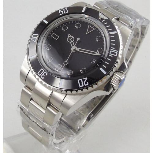 40mm Black Dial Automatic Mechanical Domed Glass Miyota Bracelet Strap Date Window Self Winding Mens Watch