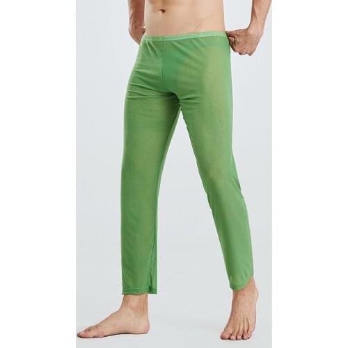 Mens Sleep Bottoms Sleepwear Sexy Mesh Transparent Ultra-thin Slip Homme Trousers Casual Lounge Pants Sports Underwear Pajamas