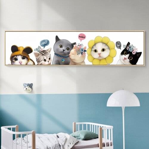 Zozack Cross Stitch Embroidery Kits 11CT Painted Cartoon cat Pattern Printed on Canvas DIY Needlework DMC Bedside painting Decor