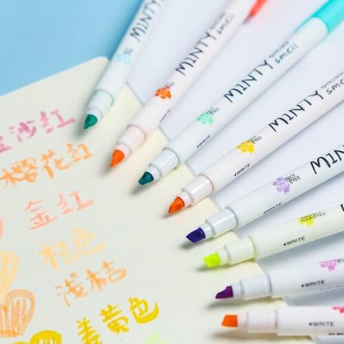 16 Color Minty Smell Highlighter Pen Set Mild Oblique Tip Fluorescent Marker Liner Drawing Pens Stationery Office School H6790