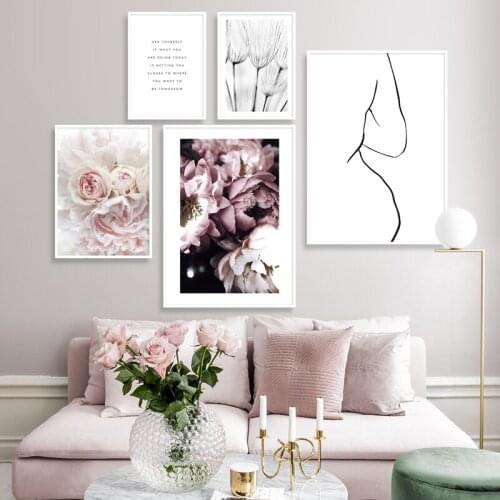 Scandinavian Style Pink Flower Painting Wall Art Canvas Poster Nordic Prints Peony Decorative Pictures Bedroom Modern Home Decor