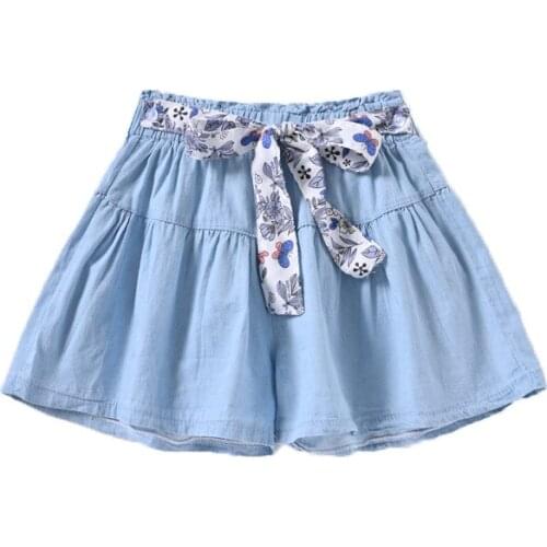 New Summer Baby Girls Denim Shorts Toddlers Kids Trousers Korean Style Pure Color Princess shorts with lace bow